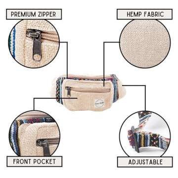 Fanny Pack for Women & Men Hemp Cross Body Fashion Waist Pack Bum Bag with Adjustable Straps Belt Bag For Running Hiking Travel