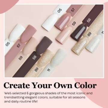 Modelones 12Pcs Dip Powder Nail Kit Starter, 6 Colors Nude Pink Glitter Neutral Skin Dipping Powder Liquid Set with 15ml 2 in 1 Base & Top Coat Activator for Nail Art Beginner Manicure DIY Salon Gift