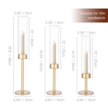 Candlestick Candle Holder Gold Hurricane: Candeldo Taper Candle Holders for Wedding Glass Table Centerpiece for Dining Tables Set of 3 Tall Christmas Candles Stand