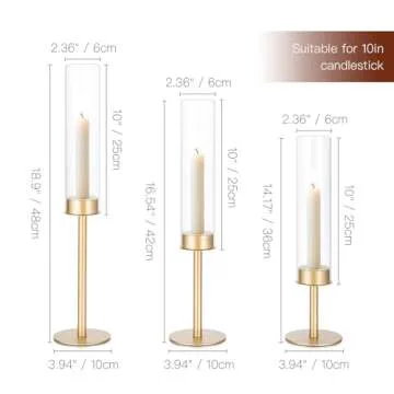 Candlestick Candle Holder Gold Hurricane: Candeldo Taper Candle Holders for Wedding Glass Table Centerpiece for Dining Tables Set of 3 Tall Christmas Candles Stand
