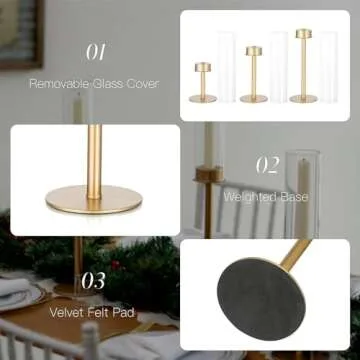 Candlestick Candle Holder Gold Hurricane: Candeldo Taper Candle Holders for Wedding Glass Table Centerpiece for Dining Tables Set of 3 Tall Christmas Candles Stand