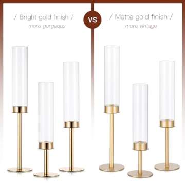 Candlestick Candle Holder Gold Hurricane: Candeldo Taper Candle Holders for Wedding Glass Table Centerpiece for Dining Tables Set of 3 Tall Christmas Candles Stand