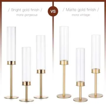 Candlestick Candle Holder Gold Hurricane: Candeldo Taper Candle Holders for Wedding Glass Table Centerpiece for Dining Tables Set of 3 Tall Christmas Candles Stand