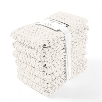 Terry Kitchen Towel 16" x 26", 100% Cotton Quick Dry Kitchen Tea Towels, Bar Towels, Super Soft and Absorbent Dish Towels for Kitchen, 6-Pack, Ivory