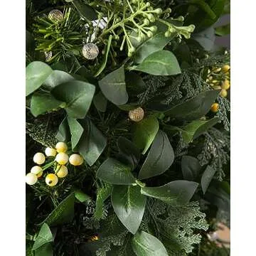 Balsam Hill | Artificial Christmas Wreath for Front Door | Greenery with LED Clear Lights | Indoor & Outdoor Christmas Decor (White Berry Cypress 34")