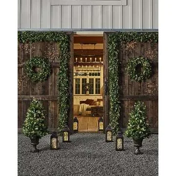 Balsam Hill | Artificial Christmas Wreath for Front Door | Greenery with LED Clear Lights | Indoor & Outdoor Christmas Decor (White Berry Cypress 34")