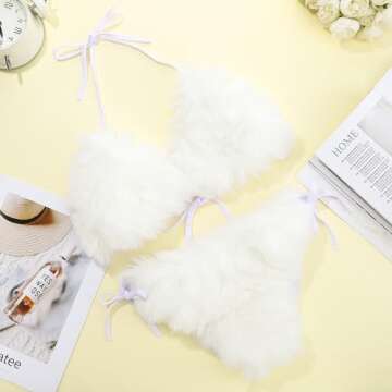 Stylish Faux Fur Bikini Set with Accessories - Halfchet