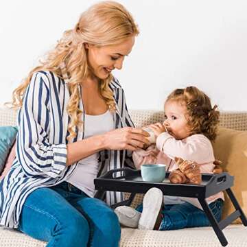 Artmeer Bed Tray Table with Foldable Legs,Bamboo Breakfast Tray with Handles Ideal for Sofa, Bed, Ea...