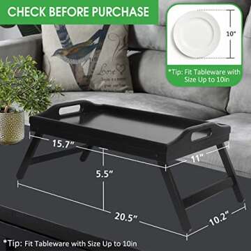 Artmeer Bed Tray Table with Foldable Legs,Bamboo Breakfast Tray with Handles Ideal for Sofa, Bed, Eating,Working,Used As Laptop Desk Snack Tray 2 Pack Black