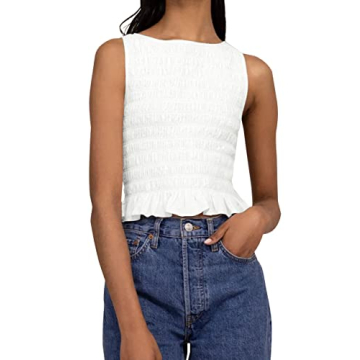 MISSACTIVER Women Frill Smocked Ruffle Hem Crop Tank Top