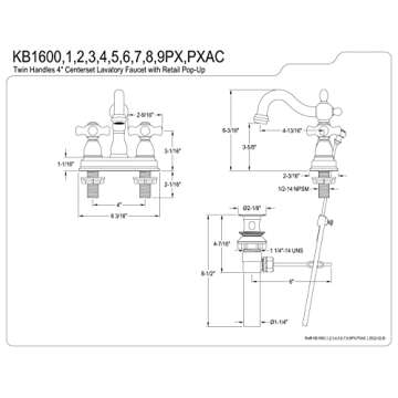 Kingston Brass KB1605PX Heritage 4-Inch Centerset Lavatory Faucet with Porcelain Cross Handle, Oil Rubbed Bronze , Oil-Rubbed Bronze