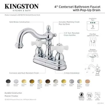 Kingston Brass KB1605PX Heritage 4-Inch Centerset Lavatory Faucet with Porcelain Cross Handle, Oil Rubbed Bronze , Oil-Rubbed Bronze
