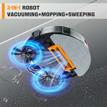 XIEBro Robot Vacuum and Mop Combo,3 in 1 Mopping Robotic Vacuum with Schedule,App/Bluetooth/Alexa,1600Pa Max Suction,Self-Charging Robot Vacuum Cleaner,Slim,Ideal for Hard Floor,Pet Hair,Carpet