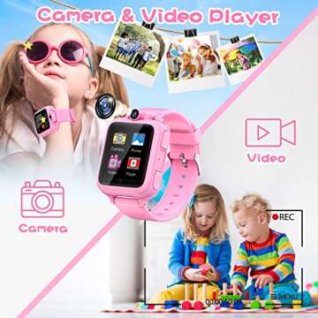 Lterfear Smart Watch for Kids Watches for Girls Ages 5-7 with 14 Games HD Camera Alarm Video Music Player, Kids Girls Birthday Toys for 4 5 6 7 8 9 10 11 12 Years Old, Pink