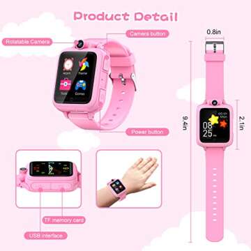 Lterfear Smart Watch for Kids Watches for Girls Ages 5-7 with 14 Games HD Camera Alarm Video Music Player, Kids Girls Birthday Toys for 4 5 6 7 8 9 10 11 12 Years Old, Pink