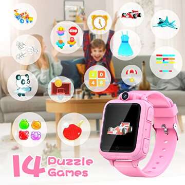 Lterfear Smart Watch for Kids Watches for Girls Ages 5-7 with 14 Games HD Camera Alarm Video Music Player, Kids Girls Birthday Toys for 4 5 6 7 8 9 10 11 12 Years Old, Pink