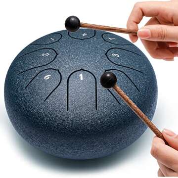 Steel Tongue Drum Musical Instruments: 6 Inch 8 Notes Metal Hand Drums, Music Gifts for Family Frien...