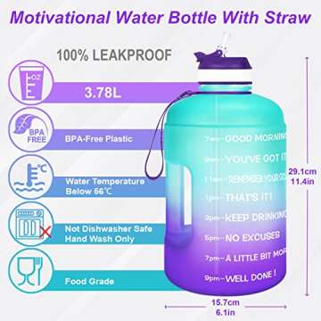 BuildLife 1 Gallon Water Bottle with Time Marker and Straw,Large Water Bottles with Times to Drink,BPA Free Gallon Water Jug- Motivational Water Bottle 1 Gallon(Green/Purple Gradient,1 Gallon)