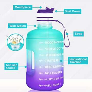 BuildLife 1 Gallon Water Bottle with Time Marker and Straw,Large Water Bottles with Times to Drink,BPA Free Gallon Water Jug- Motivational Water Bottle 1 Gallon(Green/Purple Gradient,1 Gallon)