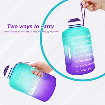 BuildLife 1 Gallon Water Bottle with Time Marker and Straw,Large Water Bottles with Times to Drink,BPA Free Gallon Water Jug- Motivational Water Bottle 1 Gallon(Green/Purple Gradient,1 Gallon)