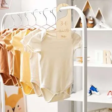 Whaline Wooden Baby Closet Size Dividers Set of 7 Wardrobe Hanger Organizer from Newborn to 24 Month Nursery Decor Dividers with Blue Velvet Bag Design for Home Nursery Infant Baby Clothes