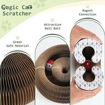 SENCONE Organlada Cat Scratcher Cardboard with Bell-Ball, Foldable Slinky Cat Scratch Pad, A Magic Organ Cat Butler Toy for Cat Scratching, 1pcs