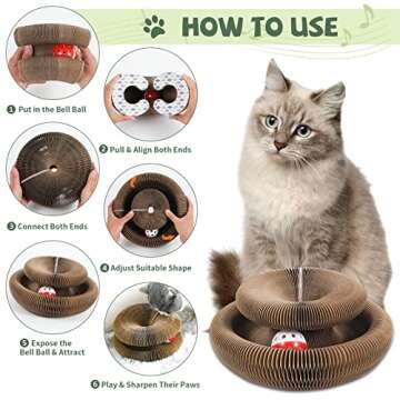 SENCONE Organlada Cat Scratcher Cardboard with Bell-Ball, Foldable Slinky Cat Scratch Pad, A Magic Organ Cat Butler Toy for Cat Scratching, 1pcs