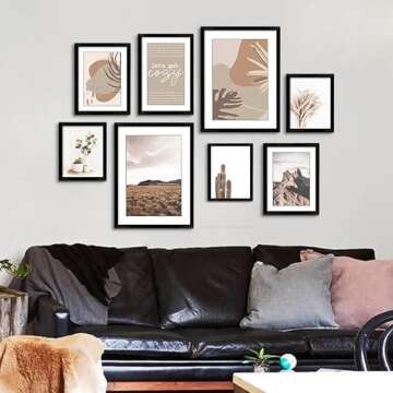 ArtbyHannah 8-Pack Black Gallery Wall Frame Set with Neutral Decorative Prints, Picture Frame Set fo...