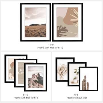 ArtbyHannah 8-Pack Black Gallery Wall Frame Set with Neutral Decorative Prints, Picture Frame Set for Home Decor, with Multi-Size 11x14 x2pcs, 8x10 x3pcs, 6x8 x3pcs