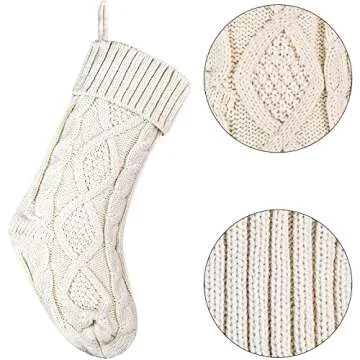 Christmas Stockings Knitted Xmas Stockings 18 Inches Double-Sided Fireplace Hanging Stockings for Family Christmas Decoration (Ivory, 6)