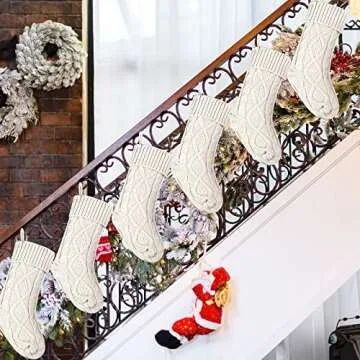 Christmas Stockings Knitted Xmas Stockings 18 Inches Double-Sided Fireplace Hanging Stockings for Family Christmas Decoration (Ivory, 6)