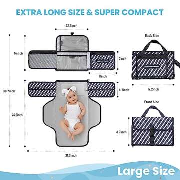 Portable Changing Pad, Waterproof Baby Changing Pad with 4 Storage Pockets, Detachable & Portable Di...