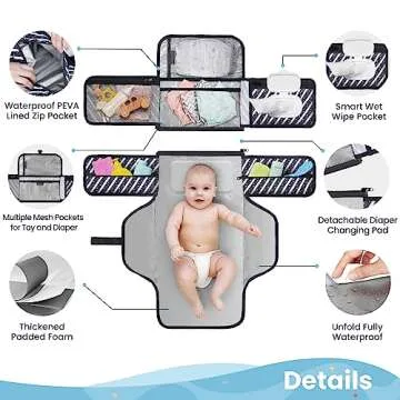 Portable Changing Pad, Waterproof Baby Changing Pad with 4 Storage Pockets, Detachable & Portable Diaper Changing Pad Newborn Baby Essentials, Travel Changing Pad for Baby Shower Gifts