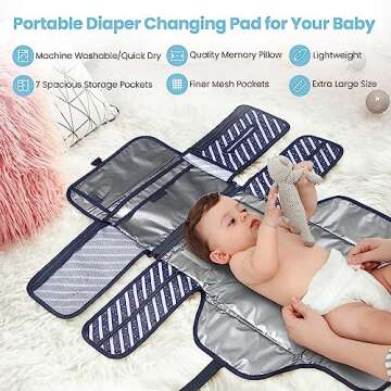 Portable Changing Pad, Waterproof Baby Changing Pad with 4 Storage Pockets, Detachable & Portable Diaper Changing Pad Newborn Baby Essentials, Travel Changing Pad for Baby Shower Gifts