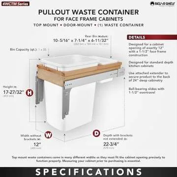 Rev-A-Shelf 35 Qt Pull-Out Trash Can for Cabinets