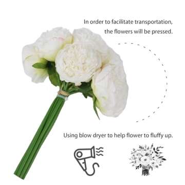 LINSIE 10PCS White Peony Artificial Flowers for Decor