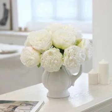 LINSIE 10PCS White Peony Artificial Flowers for Decor