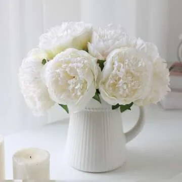 LINSIE 10PCS White Peony Artificial Flowers for Decor
