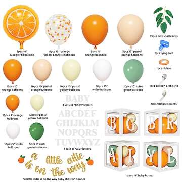 138pcs Little Cutie Baby Shower Balloon Boxes Decorations, Baby Block with Letters Orange Balloon Ga...