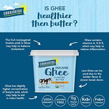Carrington Farms USDA Certified Organic Grass Fed, Compare Our Cost Per Ounce, Ghee, 12 Fl Oz