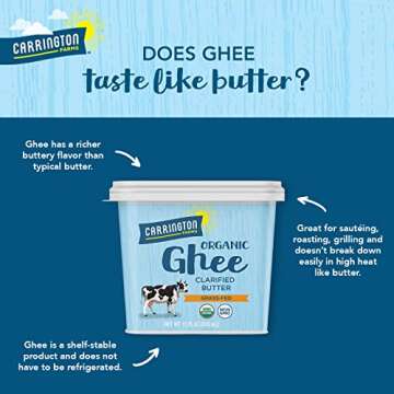 Carrington Farms USDA Certified Organic Grass Fed, Compare Our Cost Per Ounce, Ghee, 12 Fl Oz