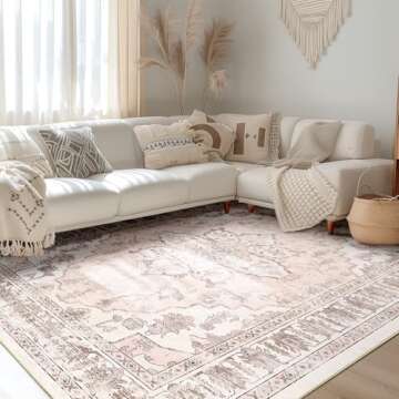 BESTSWEETIE 5x7 Area Rug Washable Rugs for Living Room, No Pile Boho Carpet for Entryway Bedroom Din...