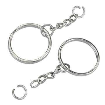 KINGFOREST 100PCS Split Key Ring with Chain 1 inch and Jump Rings, Silver Color Metal Parts with Open Jump Ring and Connector.