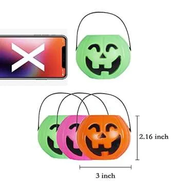 PTYQU Mini Halloween Pumpkin Bucket Orange&Green&Pink Plastic Halloween Witches Cauldron Kettle Multi-Purposed Novelty Candy Holder Decor for Halloween Party (12 Pack)
