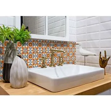 Backsplash Peel and Stick Tile Stickers 24 PC Set Authentic Tile Decals Bathroom & Kitchen Vinyl Wall Decals Easy to Apply Just Peel & Stick Home Decor (6x6 Inch, Vintage Orange H7)