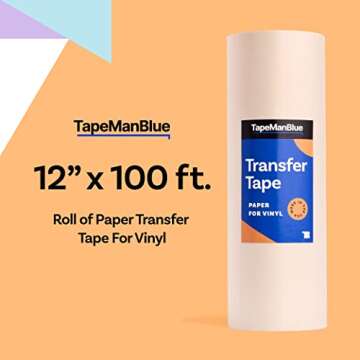 12" x 100' Roll of Paper Transfer Tape for Vinyl, Made in America, Premium-Grade Transfer Paper for Vinyl with Layflat Adhesive for Cricut Crafts, Decals, and Letters