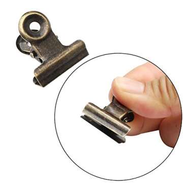 100 PCS Metal Hinge Clips, Bronze Small Bulldog Clips with Hole for Photos, Tags Bags, Shops, Office,Papers and Price Tag (0.87Inch/22mm)