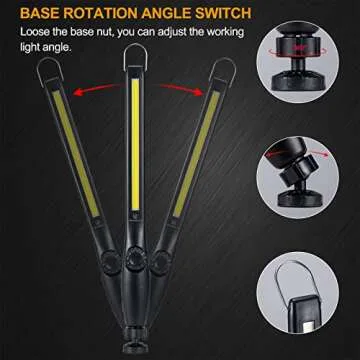 ORHOMELIFE Magnetic LED Work Light, 24" USB Cable, 3300mAh Capacity, 4-Level Power Indicator Lights, 360 Pivoting Base, 20" Pull Force, 72 Hours of Low Brightness