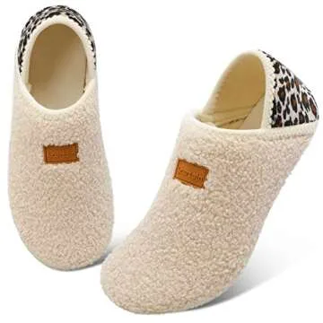 Scurtain Unisex Mens Womens Slippers Socks Artificial Woolen Slippers for Men Women with Non-Slip Rubber Sole Men House Slipper Men Travel Slippers Fitkicks Shoes for Men Beige/Leopard 10-10.5