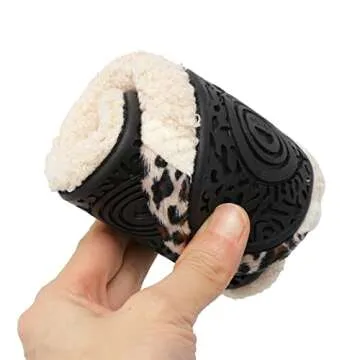 Scurtain Unisex Mens Womens Slippers Socks Artificial Woolen Slippers for Men Women with Non-Slip Rubber Sole Men House Slipper Men Travel Slippers Fitkicks Shoes for Men Beige/Leopard 10-10.5